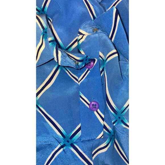 Vintage Charles Bianco 100% Silk Blue Print Collared Shift Dress    Size: 10 - Picture 5 of 5